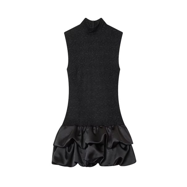 Women's Clothing High Neck Sleeveless Lace Patchwork Dress Slim Fit Short Fashionable Design For Spring/Autumn Summer_ecoleips.com