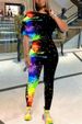2025 Women's Spring Summer Elegant Short Sleeve Long Pants Colorful Casual Fashion Set_ecoleips.com