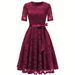 Women's Slim Fit Elegant Bow Dress Lace European American Style Spring Summer Fashion Cross Border Design_ecoleips.com