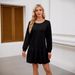 Women's Clothing Neckline Cross Round Neck Long Sleeved Casual Sweater Dress_ecoleips.com