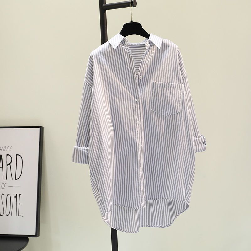 Women's Clothing Art Short Front Long Back Shirt Medium Length Vertical Striped Shirt Women's Casual Jacket_ecoleips.com