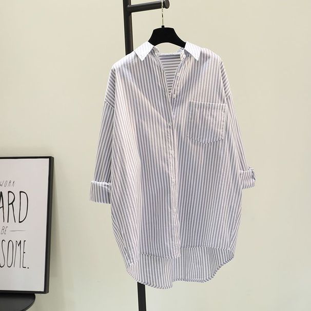Women's Clothing Art Short Front Long Back Shirt Medium Length Vertical Striped Shirt Women's Casual Jacket_ecoleips.com