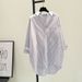 Women's Clothing Art Short Front Long Back Shirt Medium Length Vertical Striped Shirt Women's Casual Jacket_ecoleips.com