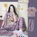 Women's Summer Casual Set With Cartoon Print, Short Sleeve Top And Loose-Fit Checkered Pants Relaxed Wide_ecoleips.com