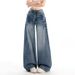Women's Retro Studded High-Waisted Wide Leg Jeans Casual Cotton Denim Spring/Autumn Style Relaxed Straight Leg Unique Design_ecoleips.com