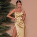 Women's Clothing Summer New Sexy Dress Temperament One Shoulder Fishbone Side Slit Dress Satin Long Skirt_ecoleips.com
