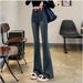 Women's Clothing High Waist Flared Jeans - Cement Gray Stretch Denim With Fleece Lining (Winter Warm, S-2XL)_ecoleips.com