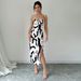 Voya Foreign Trade Women's Fashion 2026 Spring Summer New Style Elegant Intellectual Cow Print Strap Midi Dress_ecoleips.com