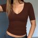 Summer Women's Slim Fit T-Shirt U-Neck Five Sleeve Solid Color European American Style Top for Export_ecoleips.com