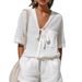 Women's Clothing Summer Casual Cardigan Set Solid Color Tie Waist Short Sleeve Loose Shorts New_ecoleips.com