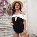 Women's Clothing Off Shoulder One Shoulder Neck Lotus Leaf Sleeve Suspender Short Sleeve_ecoleips.com