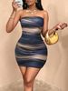 Women's Tight Party Dress, Random Floral Marble Print Tube Dress_ecoleips.com