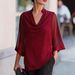 Fashionable T Neck Chiffon Top For Women Loose Fit Slimming Shirt Summer Style New Arrival_ecoleips.com