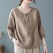 Artistic Vintage Loose Casual Cotton Mid-Sleeve T-Shirt, 2026 Spring/Summer Versatile Cotton-Linen Short-Sleeve Top For_ecoleips.com