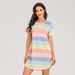 Spring And Summer Short Sleeve Rainbow Stripe Loose T-Shirt Pajamas Dress Large Size Spot_ecoleips.com
