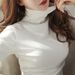 Elegant European And American Style New Autumn Women's Slim Fit Long Sleeve T-Shirt High Collar Fleece Lined Thickened_ecoleips.com