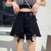 Black Ripped Wide-leg Denim Shorts For Women, Summer New Style, Plus Size, High-waisted A-line Frayed Hot Pants,_ecoleips.com