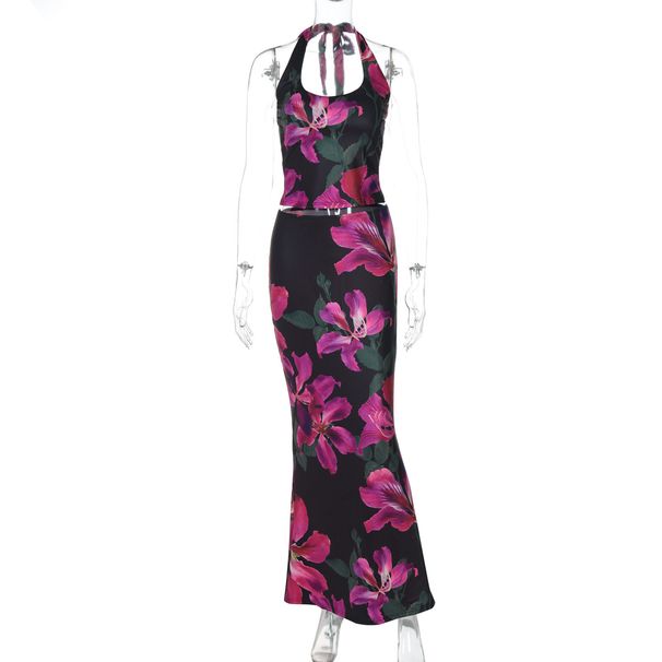2025 Summer New Fashion Printed Sexy U-Neck Tank Top Slim Fit Skirt Set Wholesale For European And American Women_ecoleips.com