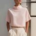 Elegant Mandarin Collar Shirt For Women - Modern Inspired Blouse, Breathable Polyester, Short Sleeve Office Wear, Unique Design_ecoleips.com