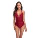 Women's Clothing New Tight Solid Color One Piece Swimsuit Solid Color Bikini Female Hollow Conservative_ecoleips.com