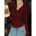 A Minimalist, Pure-Color Long-Sleeved Tank Top With A V-Neckline, Perfect For A Sexy And Alluring Look When Paired With_ecoleips.com