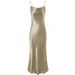 Women's Clothing Atmosphere Dress Careful Acetate Satin Champagne Swing Collar Suspender Skirt_ecoleips.com