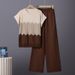 Women's Gradient Color Block Loose Fit Round Neck Sleeveless Knit Top Set With High Waisted Wide Leg Trousers_ecoleips.com