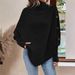 High-Neck Cape Knit Sweater – Women’s Batwing Sleeve Button-Detail Pullover For Autumn & Winter (Khaki/Black/Gray, One Size, Gothic Elegance)_ecoleips.com