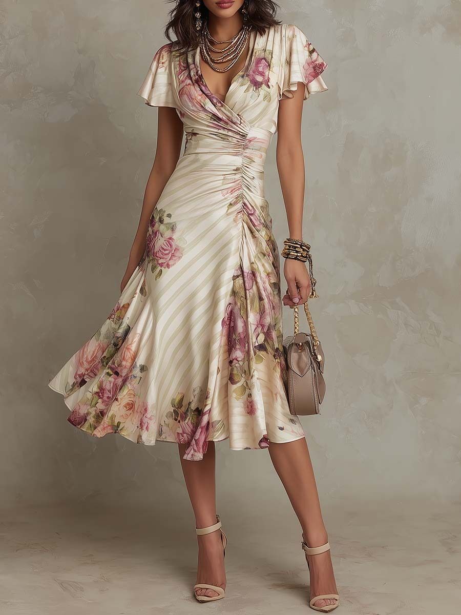 Women's Clothing Women's Casual Printed Pleated Floral Dress Spring Summer New Fashion_ecoleips.com