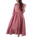 2026 Women's Spring/Summer Retro Checkered Long Dress With Elegant V-Neck And French-Style Design_ecoleips.com