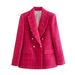 European American Women's Fashion Spring And Autumn Double-Breasted Tweed Plaid Blazer Retro Long Sleeve Poc Suit_ecoleips.com