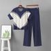 Women's Summer Knitted Set round Neck Short Sleeve Jacquard Top Wide Leg Pants Two Piece Fashion Casual European American Style_ecoleips.com