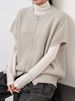 Women's Double Zipper Knitted Vest European American Style Loose Fit Elegant Slimming Cardigan for Spring Autumn_ecoleips.com