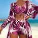 Women's 3-Piece Maple Leaf Print Swimsuit Set Stylish Bikini Top And Cover-Up for Beach Pool_ecoleips.com