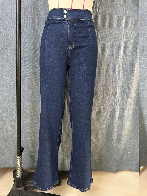 K Versatile Straight Tube Loose High Waisted Double Button Solid Color Women's Jeans_ecoleips.com