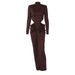 2025 Autumn New Fashion Sexy Hollow Out Waist Pleated High Neck Long Sleeve Dress For Women Wholesale_ecoleips.com