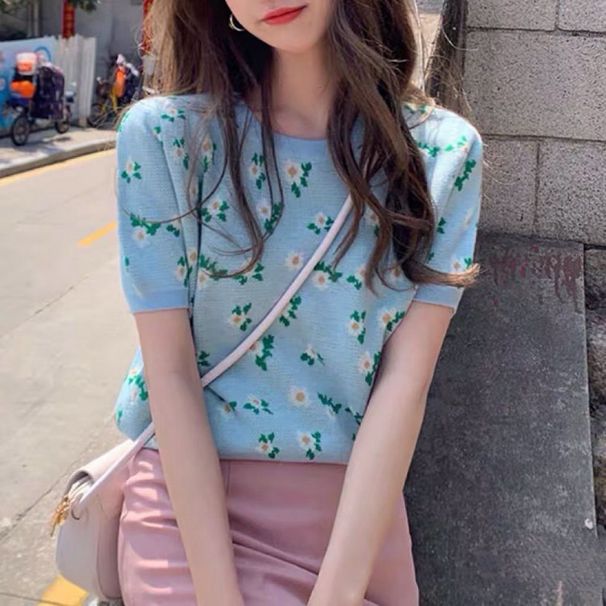 Knitted Sweater, Youthful Round-neck Top, Loose-fitting Short-sleeve, 2025 Spring And Autumn New Style, Short Length,_ecoleips.com