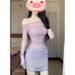 Purple Spicy Girl Off-Shoulder Patchwork Long Sleeve Mesh Sunscreen T-Shirt Women Summer Pure Desire Style Bodycon Midi_ecoleips.com