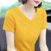 V-neck T-shirt Women's Short-sleeved Cotton Top Women's New Solid-color Loose Large-size Chicken Heart Collar Solid-color Bottoming Shirt_ecoleips.com