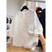 Cotton-linen Heavy Embroidery Three-quarter Sleeve Shirt For Women, Summer Thin French Style Elegant Top, Super Stylish_ecoleips.com