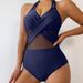 Women's Clothing Fashion Sexy One Piece Swimsuit Solid Color Mesh Swimsuit Bikini_ecoleips.com