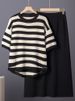 K New Women's Fashion Set Short Sleeve T-shirt+Half Skirt Knitted Two Piece Set For Women_ecoleips.com