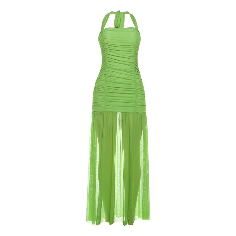 Women's Halter Neck Backless Dress Double Layer Splicing Slim Fit Double Side Fashion Autumn New European American Style_ecoleips.com
