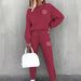 Women's Casual Lounge Set Long Sleeve round Neck Two Piece Outfit Soft Acrylic Tracksuit Comfortable Winter Home Wear_ecoleips.com