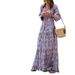 In-stock Cross-border Women's Clothing 2025 Autumn New Fashion V-neck Long-sleeve Mid-length Bohemian Dress_ecoleips.com