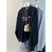 American-style Real-shot Bow Embroidered Sweatshirt For Women, Autumn Loose-fit Korean Version Versatile Round-neck Thin_ecoleips.com