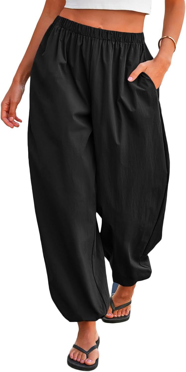 2026 Women Balloon Loose Long Pants, Elastic Waist Wide Leg Pleated Harem Pants Casual Stylish Lantern Trousers_ecoleips.com