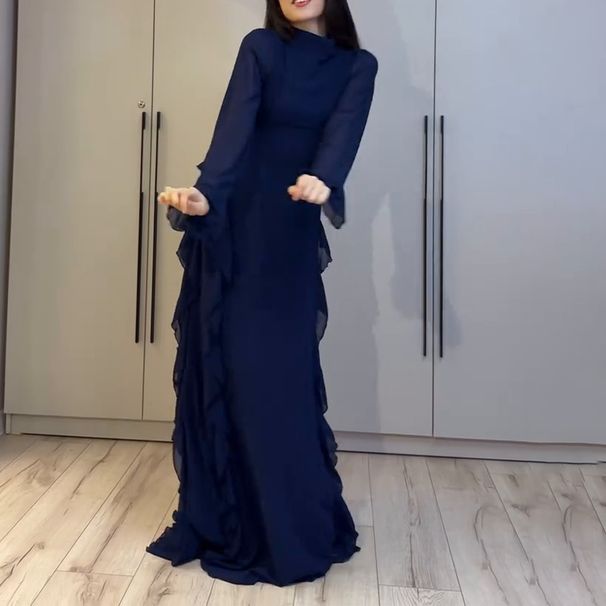 Autumn New Women's Retro Cross-Border Slim Waist Dress European And American Style Semi High Neck Elegant Clothing for Ladies_ecoleips.com
