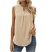 Women's Spring Summer New Solid Color Shirt Loose V-neck Sleeveless Lace Trim Top_ecoleips.com