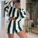 Women’s Clothing Spring New Women's Fashion Zebra Stripes Print Shirt Collar Long Sleeved Top Short Suit_ecoleips.com